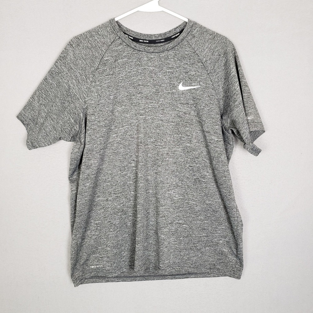 Nike Swim Hydroguard Tee Shirt Gray Essential Men's Dri-Fit UPF 40+ Size L